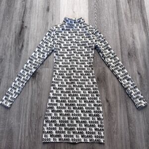 Milano de Rouge All Over Print Logo Printed Mini Dress With Back Zipper Size XS